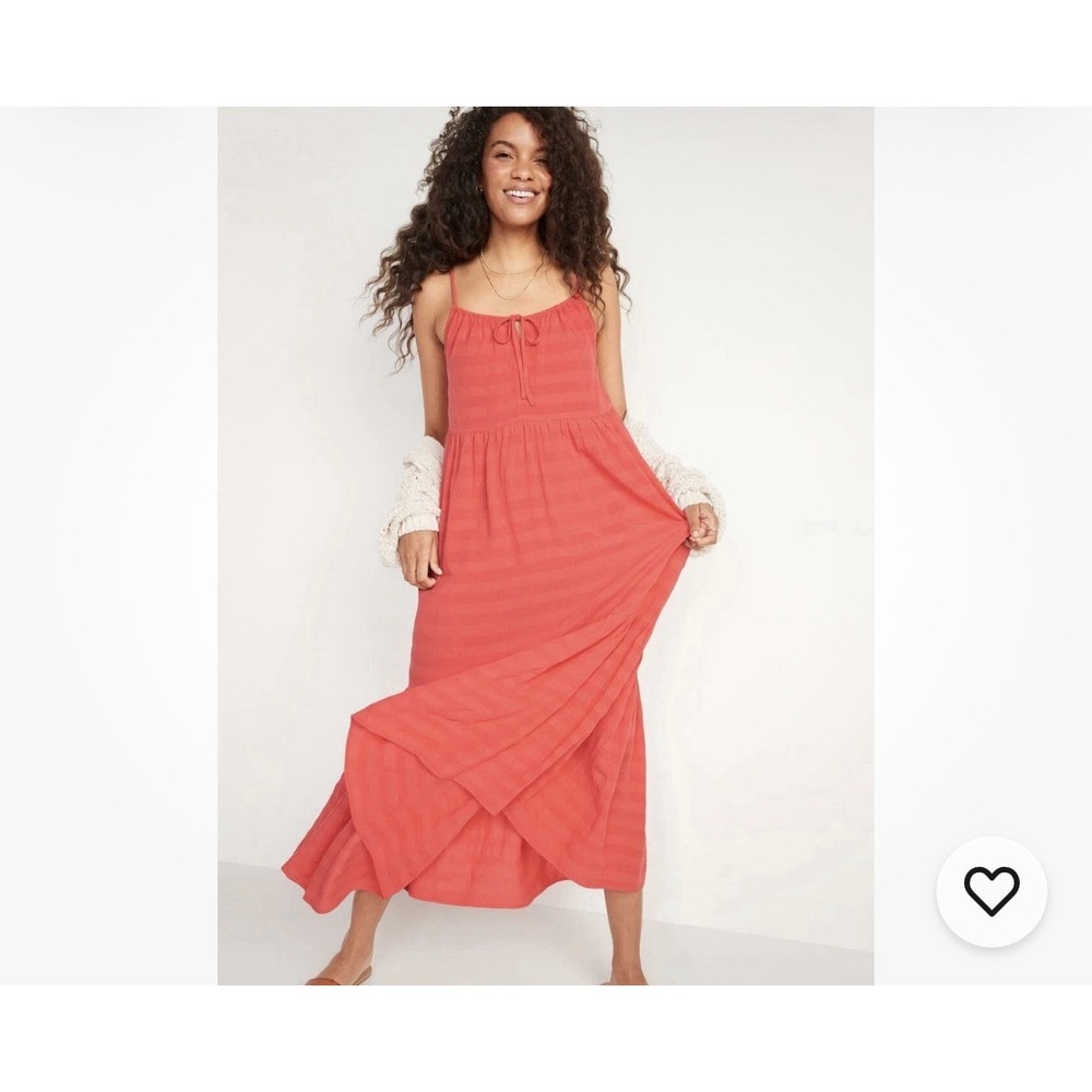 Old Navy Women's Tiered Tie-Front Maxi Swing Sundress Dress‎ Coral Size XL